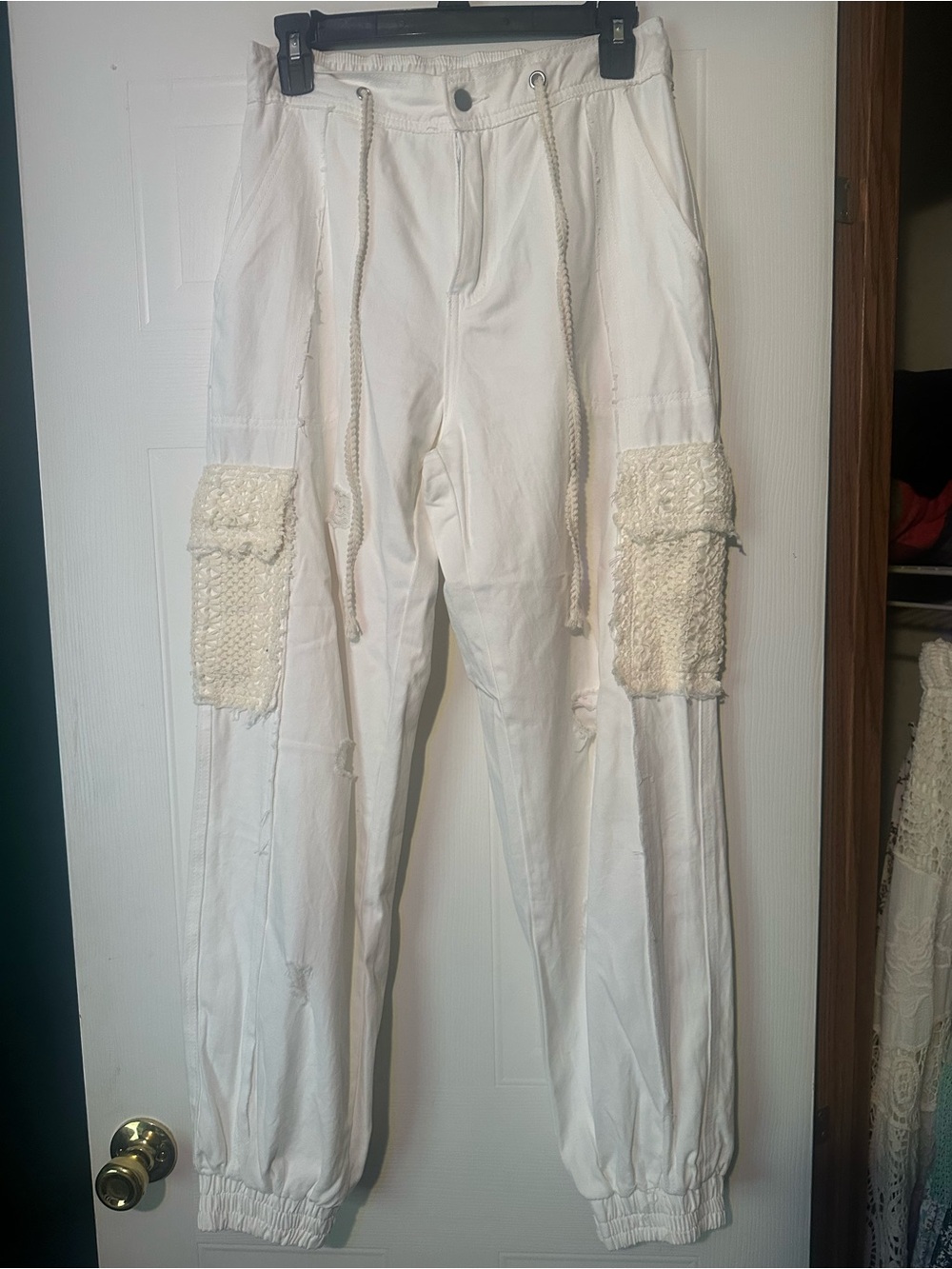 White women’s Casual Cargo Jogger Pants